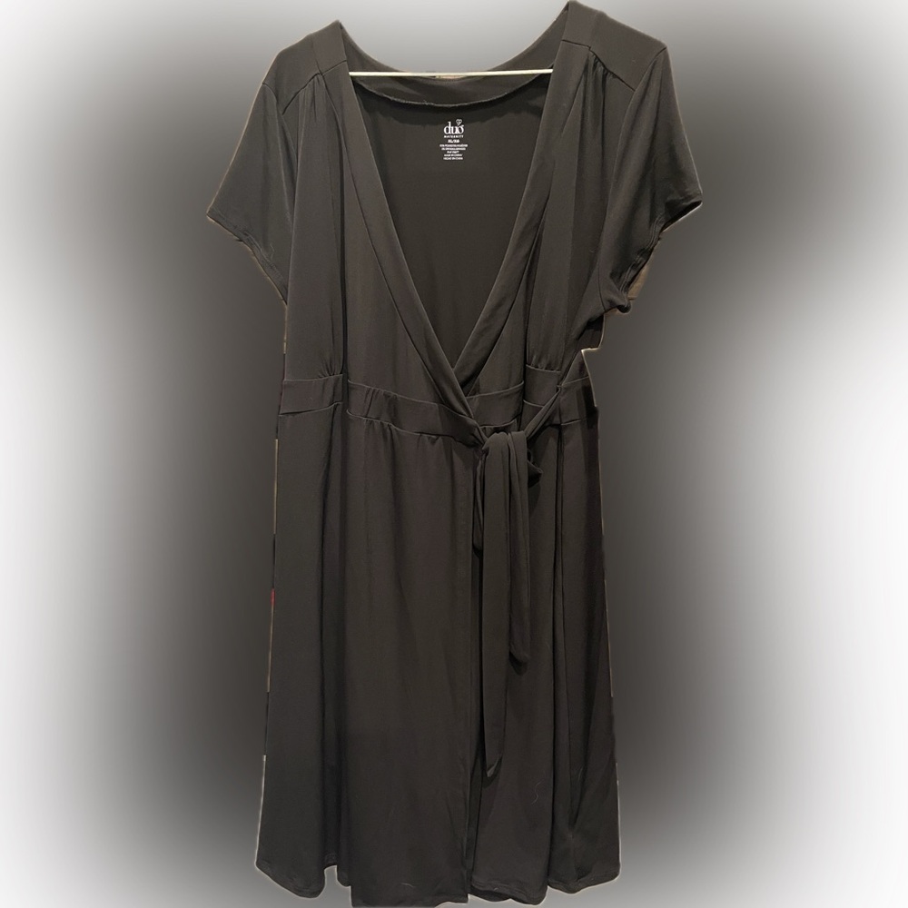 Maternity Black Wrap-Style Midi Dress with Tie Waist